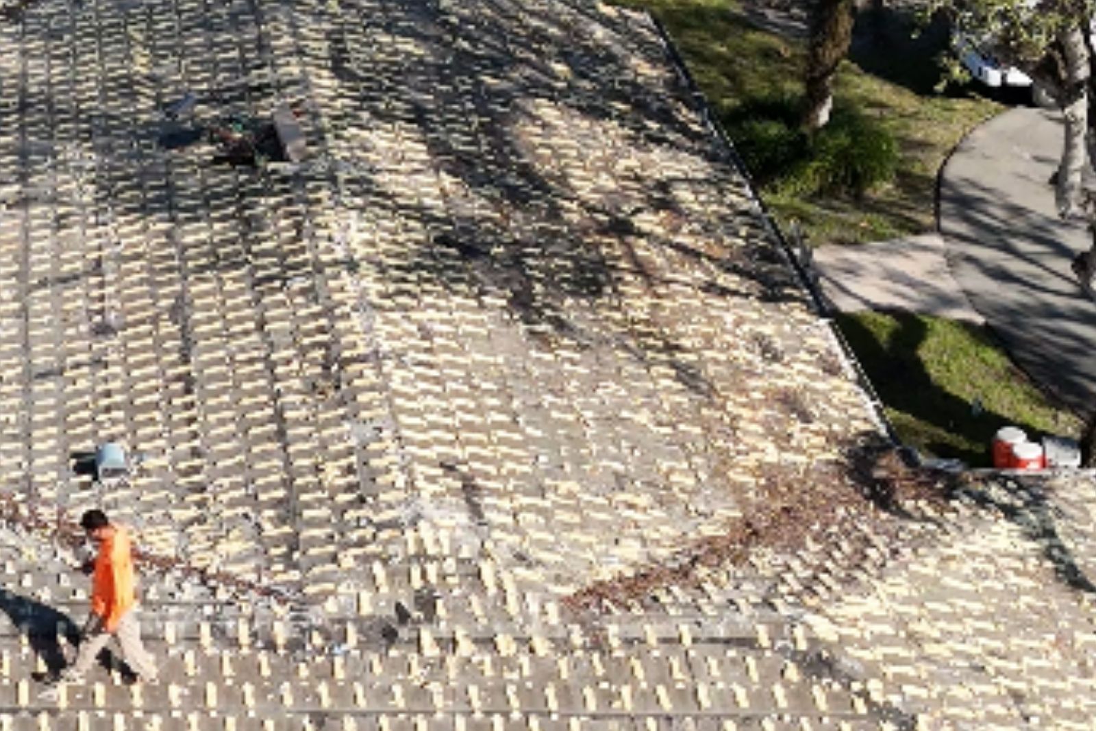Aerial condition inspection of a South Florida residential roof — identifying areas requiring repair or full replacement before hiring a contractor