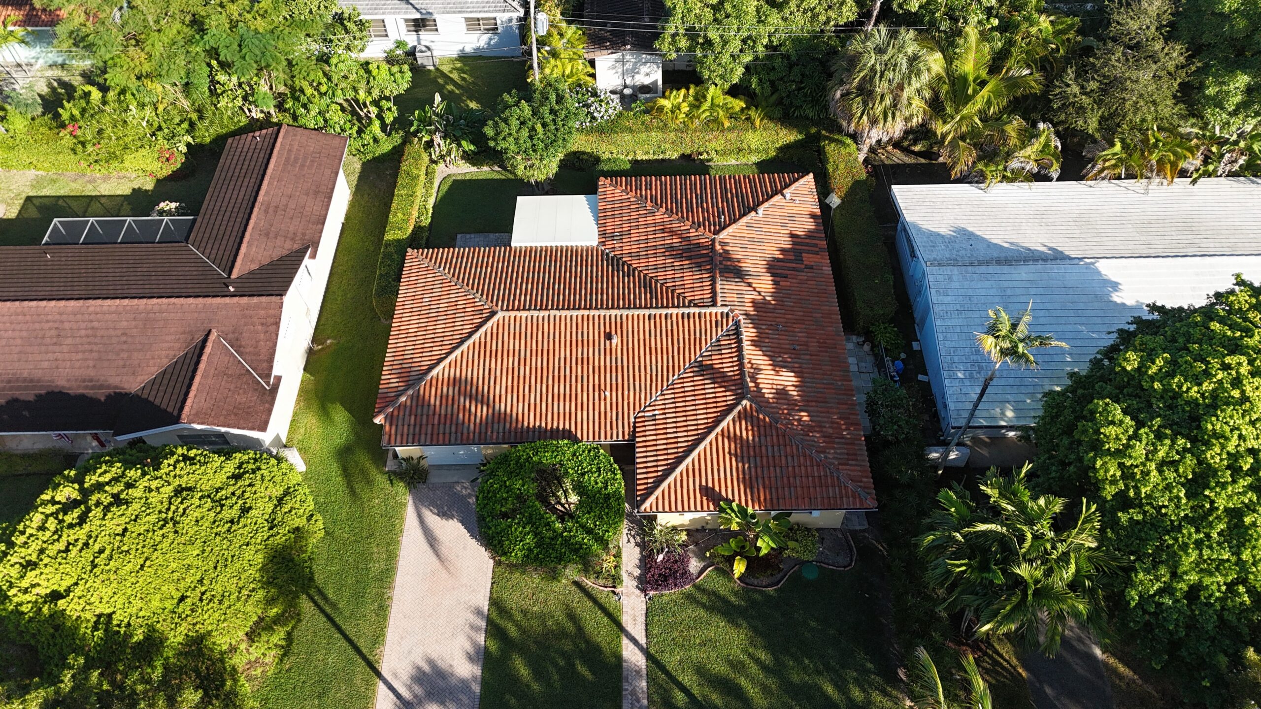 Aerial view of completed roof in Fort Lauderdale by Bigfoot Windows & Roofing