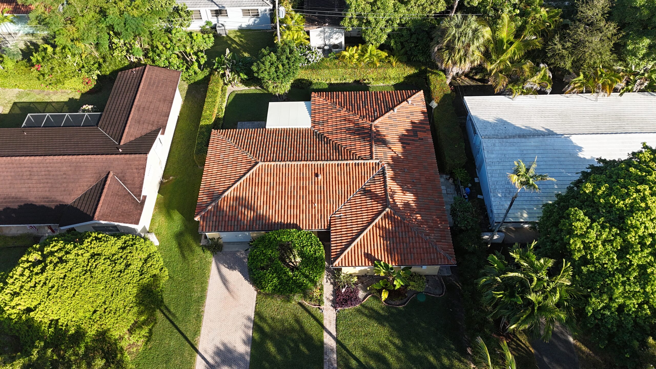 Aerial view of completed roof in Fort Lauderdale by Bigfoot Windows & Roofing