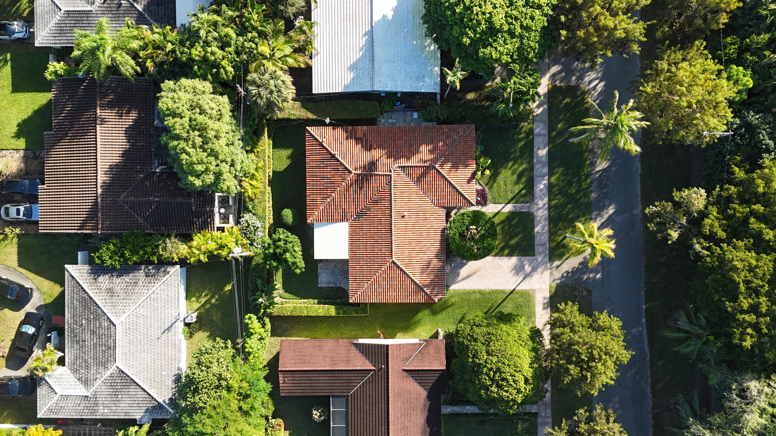 Aerial view of completed roof in Fort Lauderdale by Bigfoot Windows & Roofing