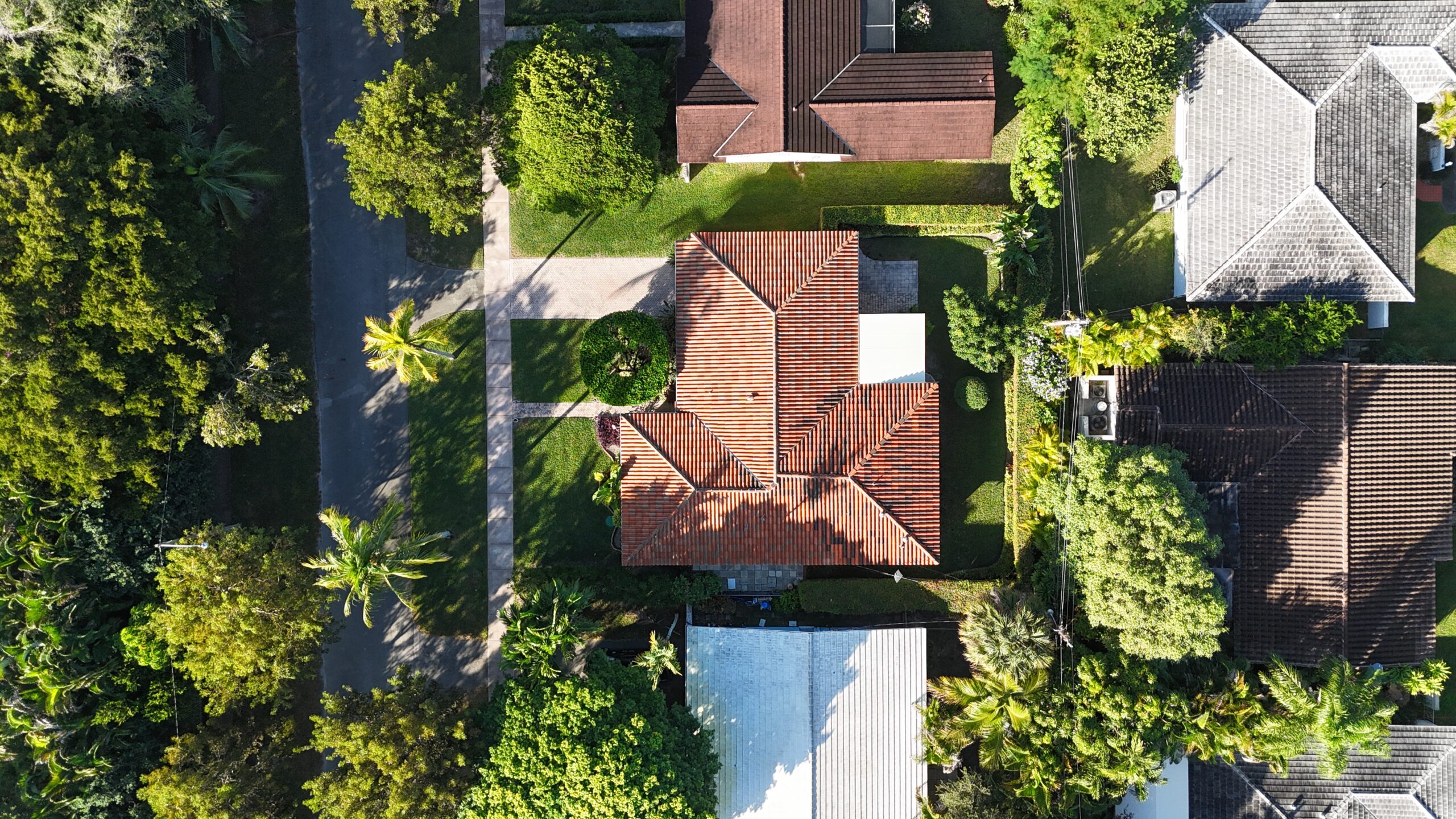 Aerial view of completed roof in Fort Lauderdale by Bigfoot Windows & Roofing
