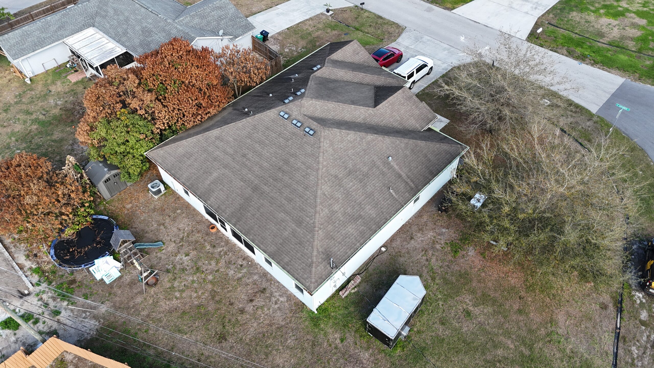 Aerial view of completed roof in Port St. Lucie by Bigfoot Windows & Roofing