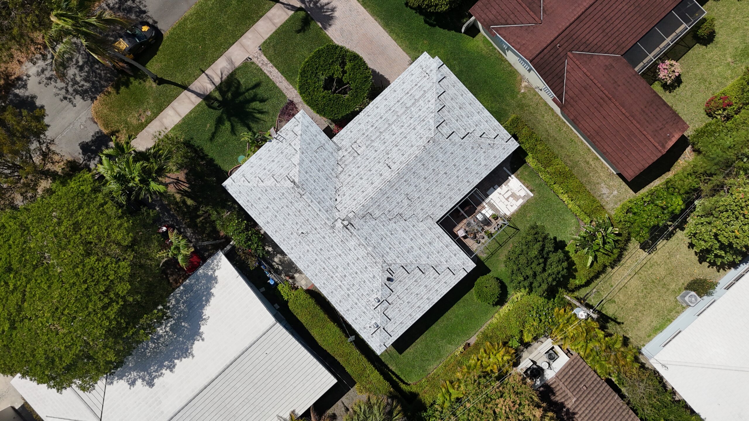 Aerial view of completed roof in Fort Lauderdale by Bigfoot Windows & Roofing
