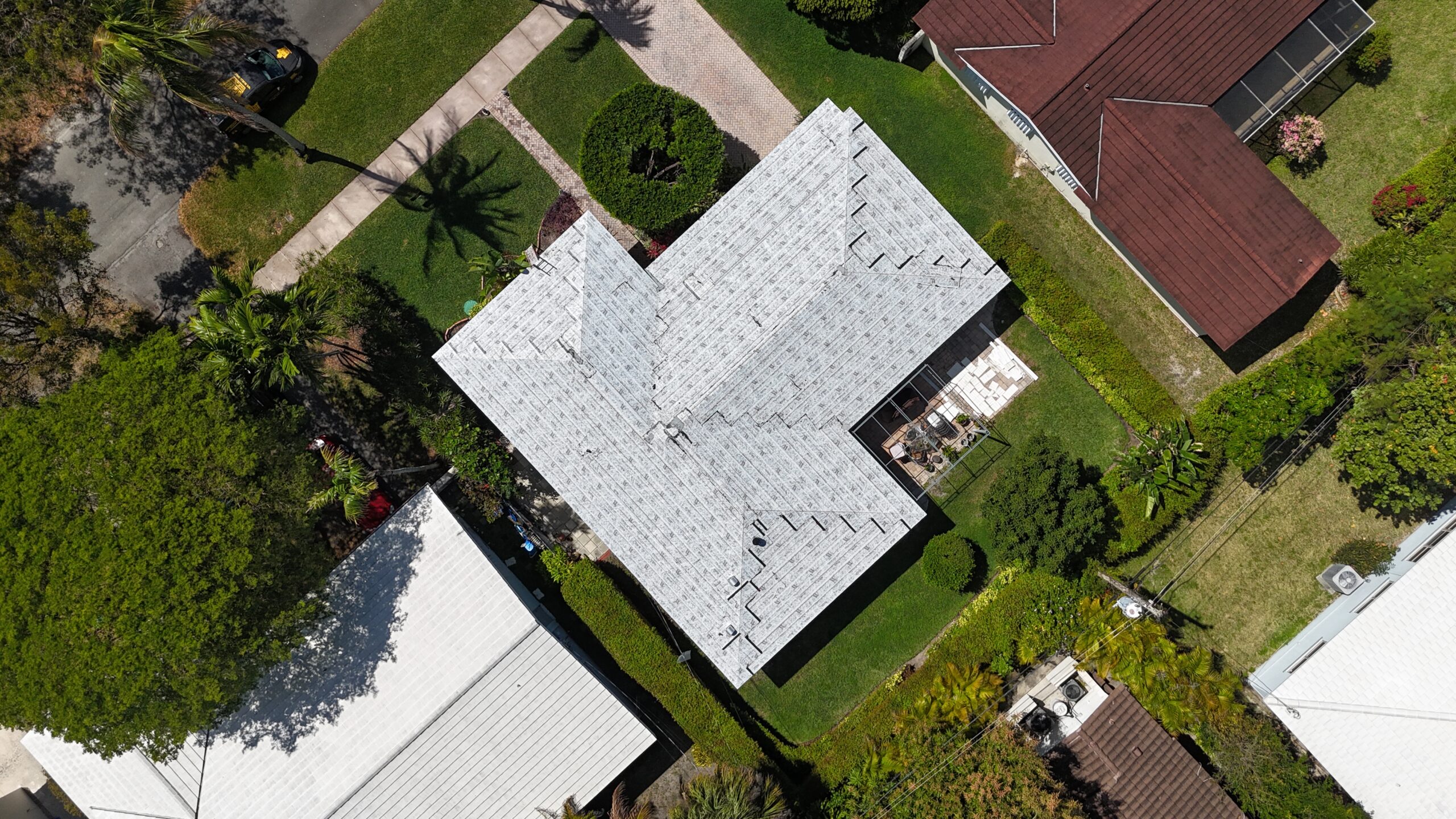 Aerial view of completed roof in Fort Lauderdale by Bigfoot Windows & Roofing