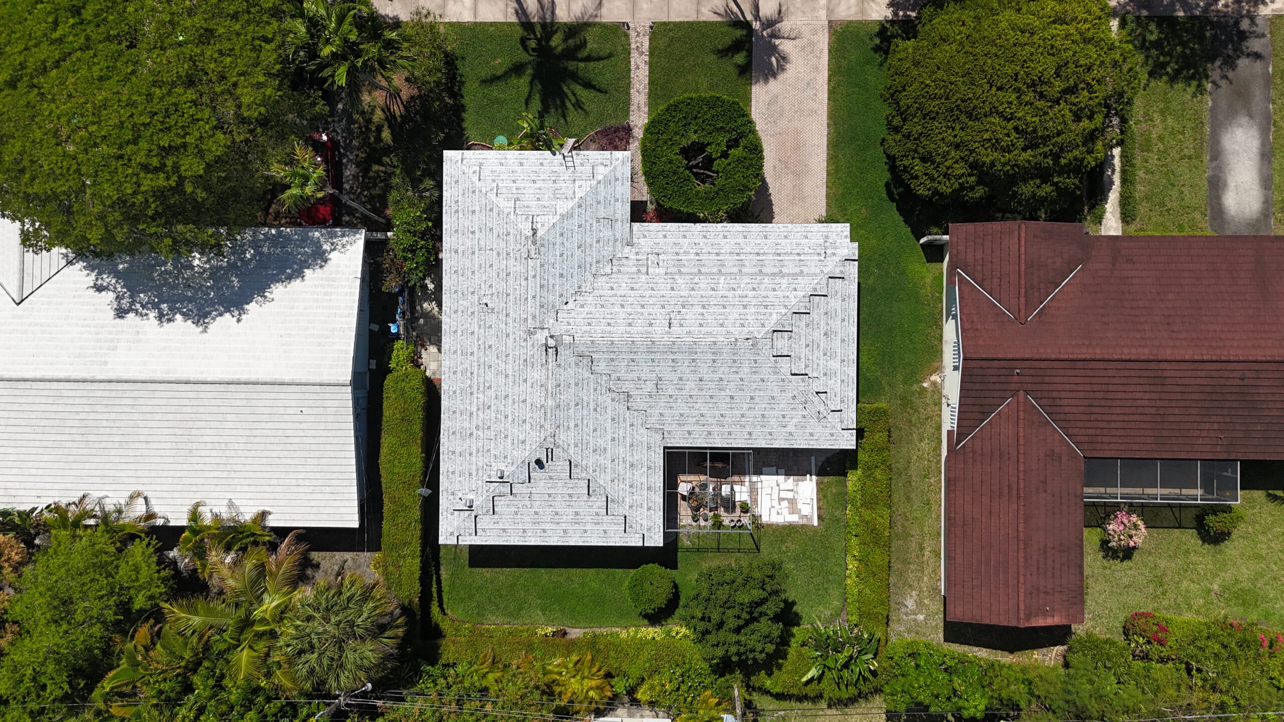 Aerial view of completed roof in Fort Lauderdale by Bigfoot Windows & Roofing