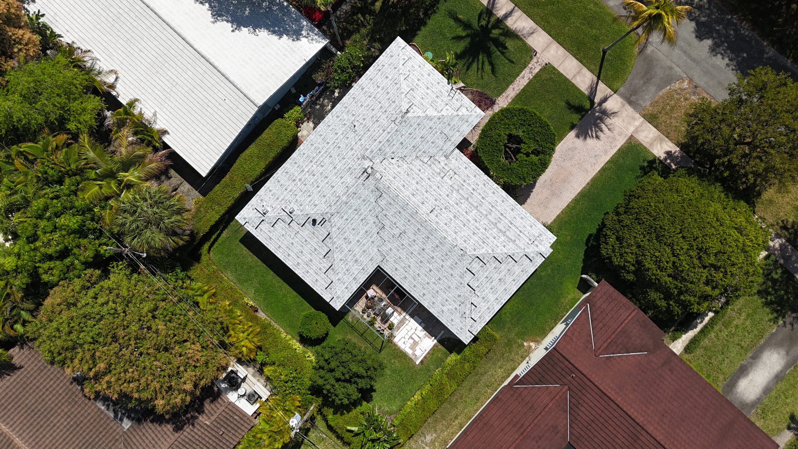 Aerial view of completed roof in Fort Lauderdale by Bigfoot Windows & Roofing