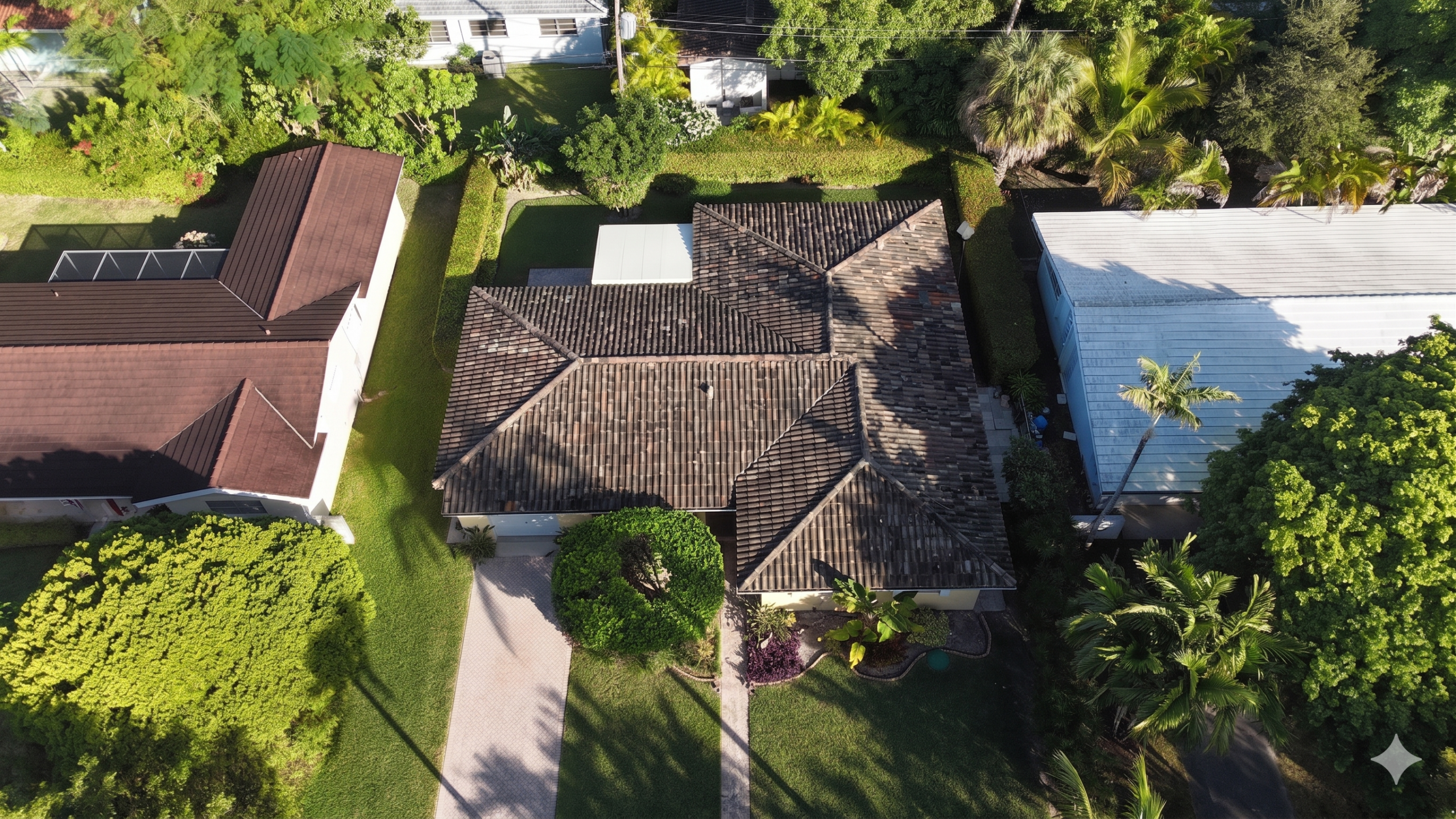 Additional aerial view of a completed roof