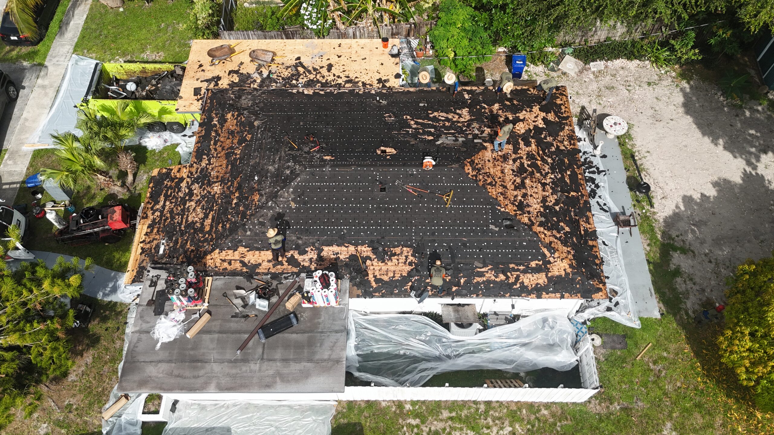 In progress aerial view 4 of the roof project in Miami, Florida