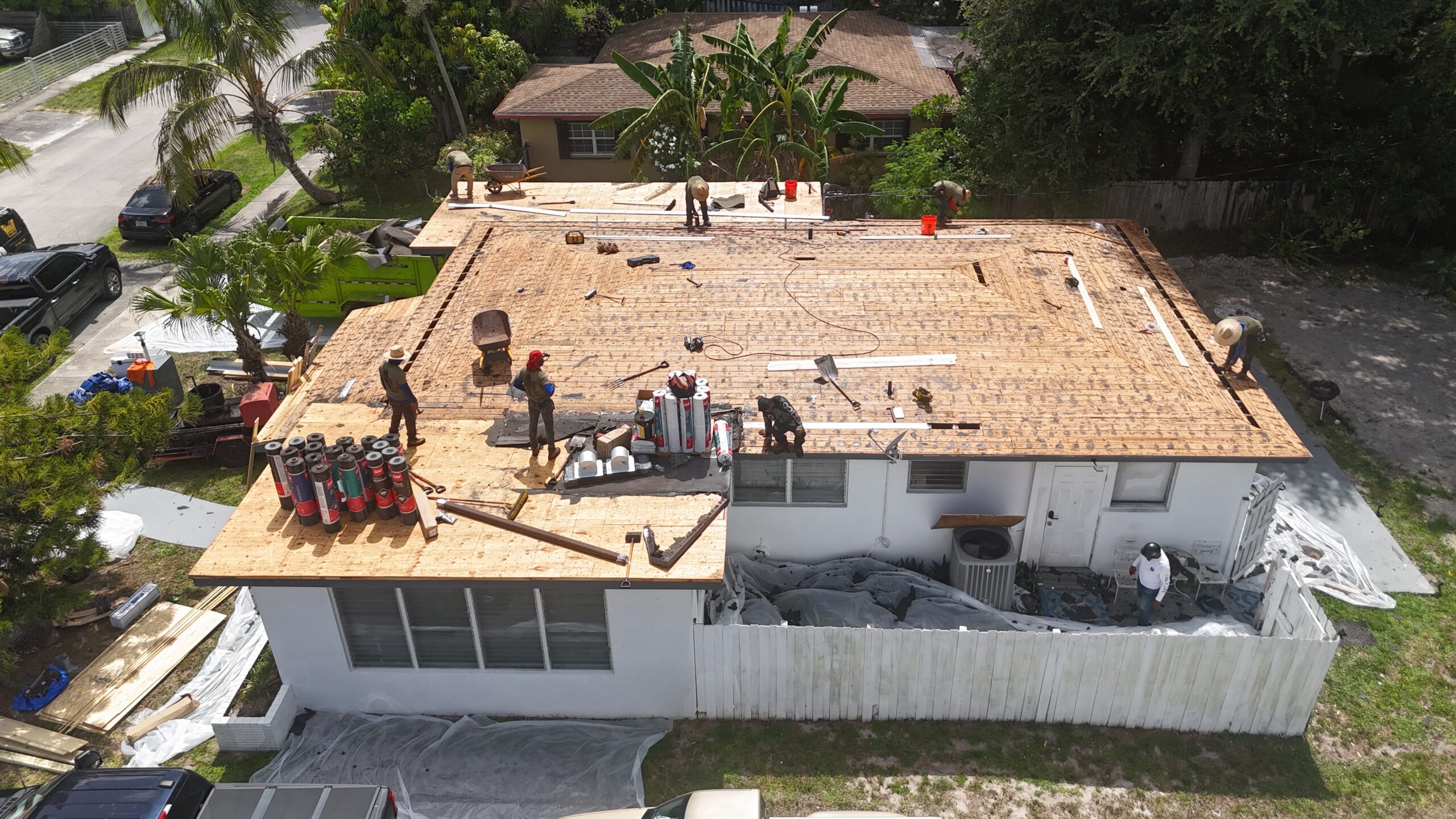 In progress aerial view 1 of the roof project in Miami, Florida