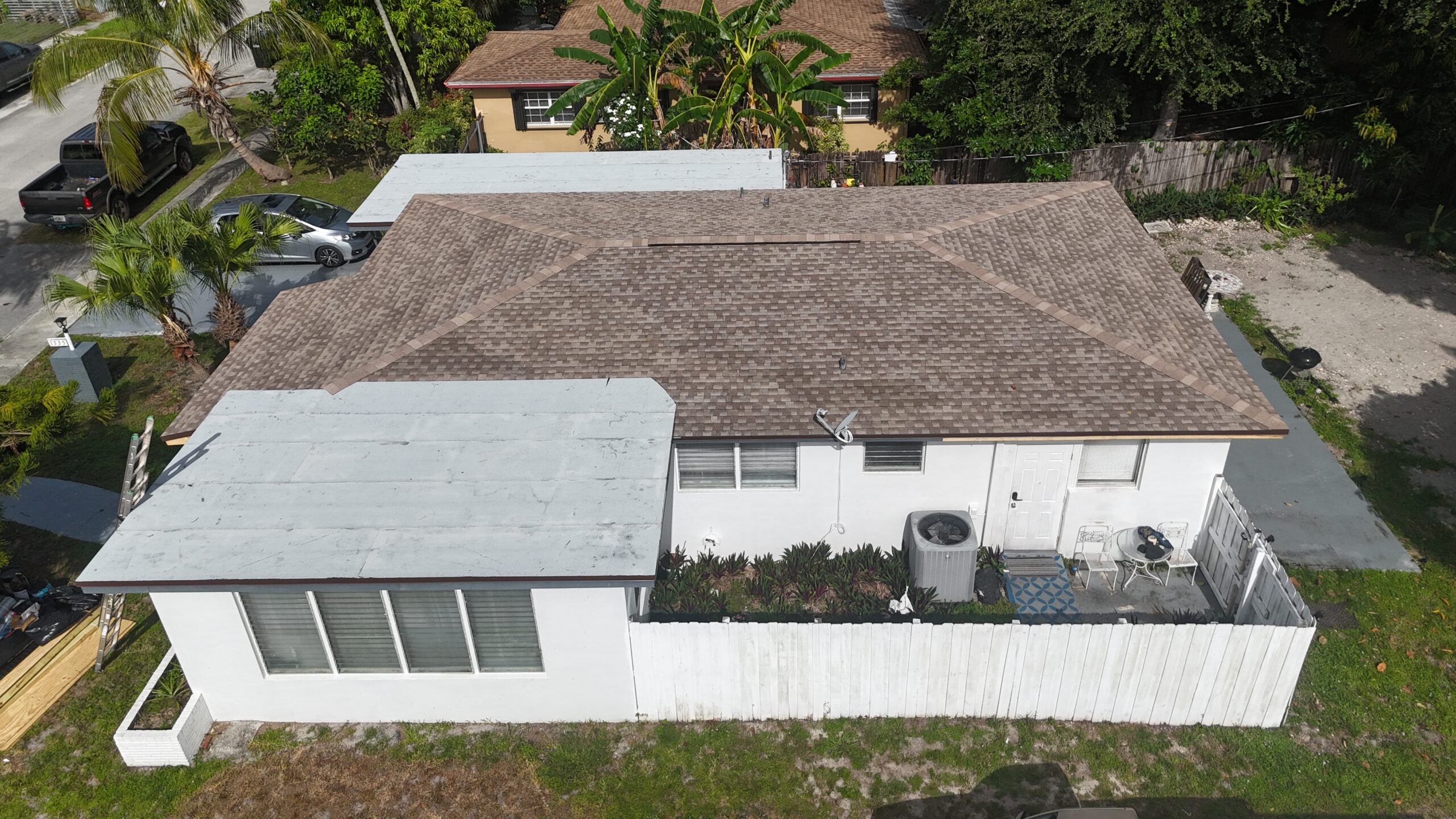 Completed aerial view 2 of the roof project in Miami, Florida