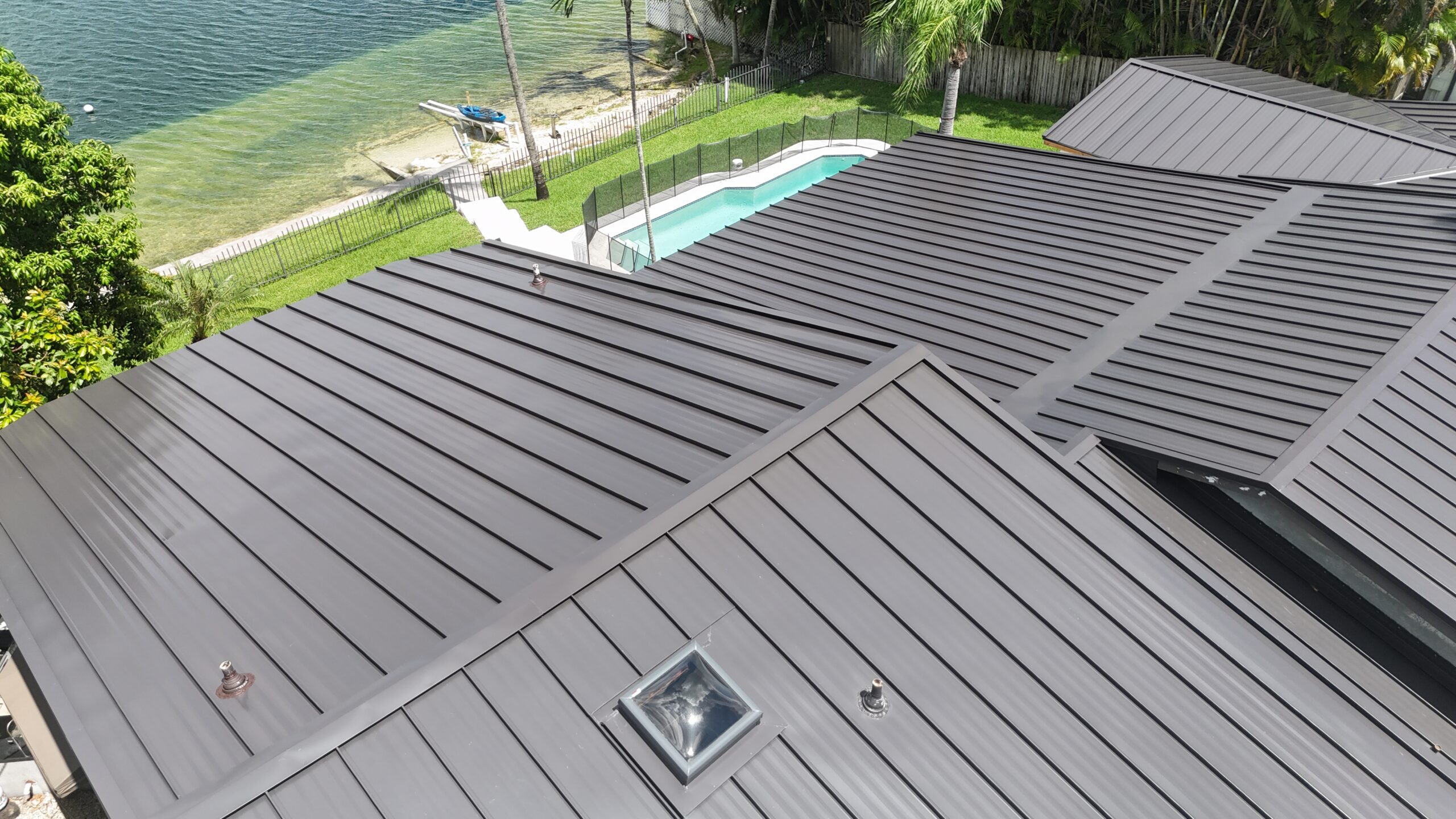Metal roof replacement in Kendall, Florida, viewed from above