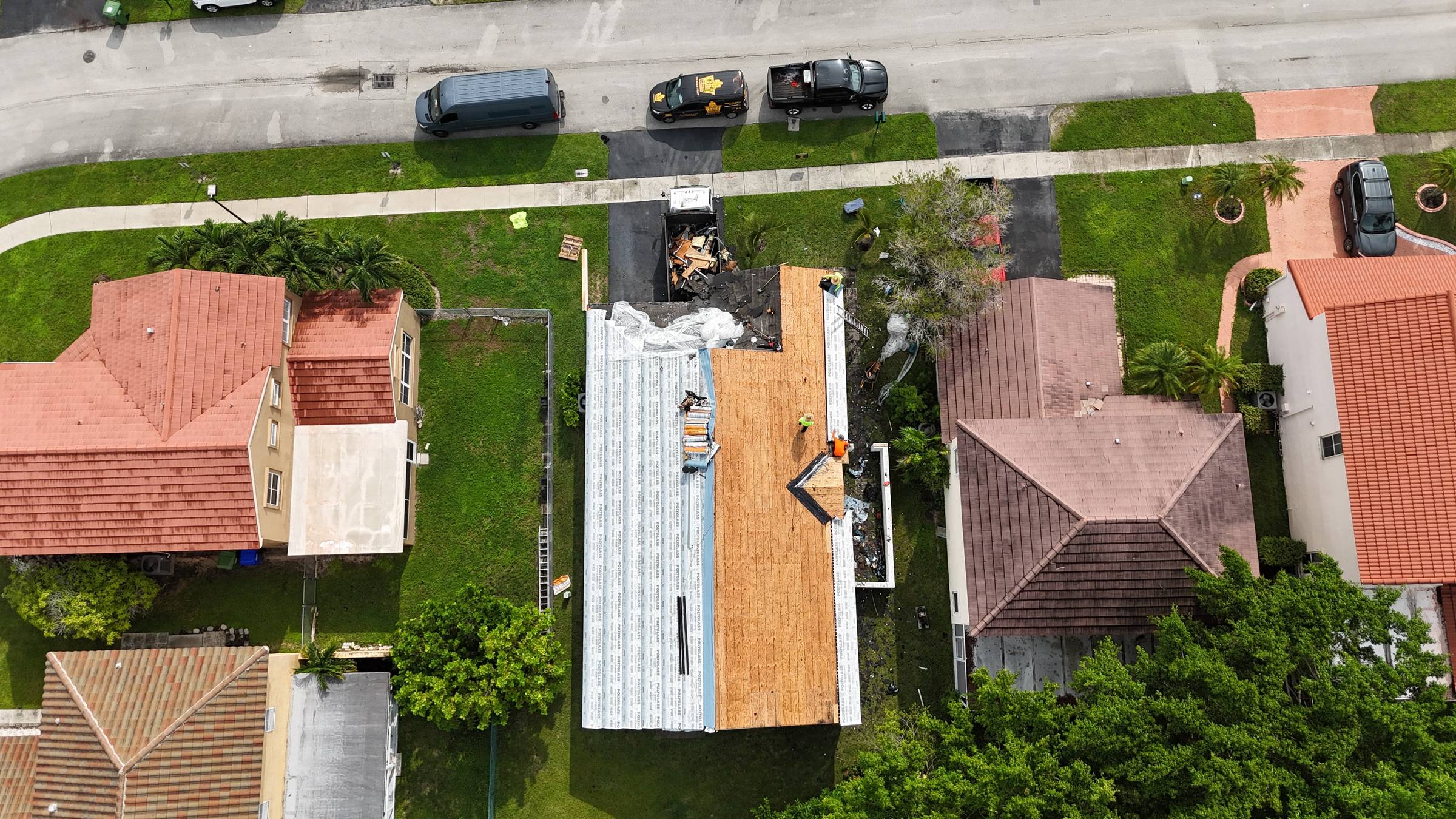 Aerial view of completed roof in Pembroke Pines by Bigfoot Windows & Roofing