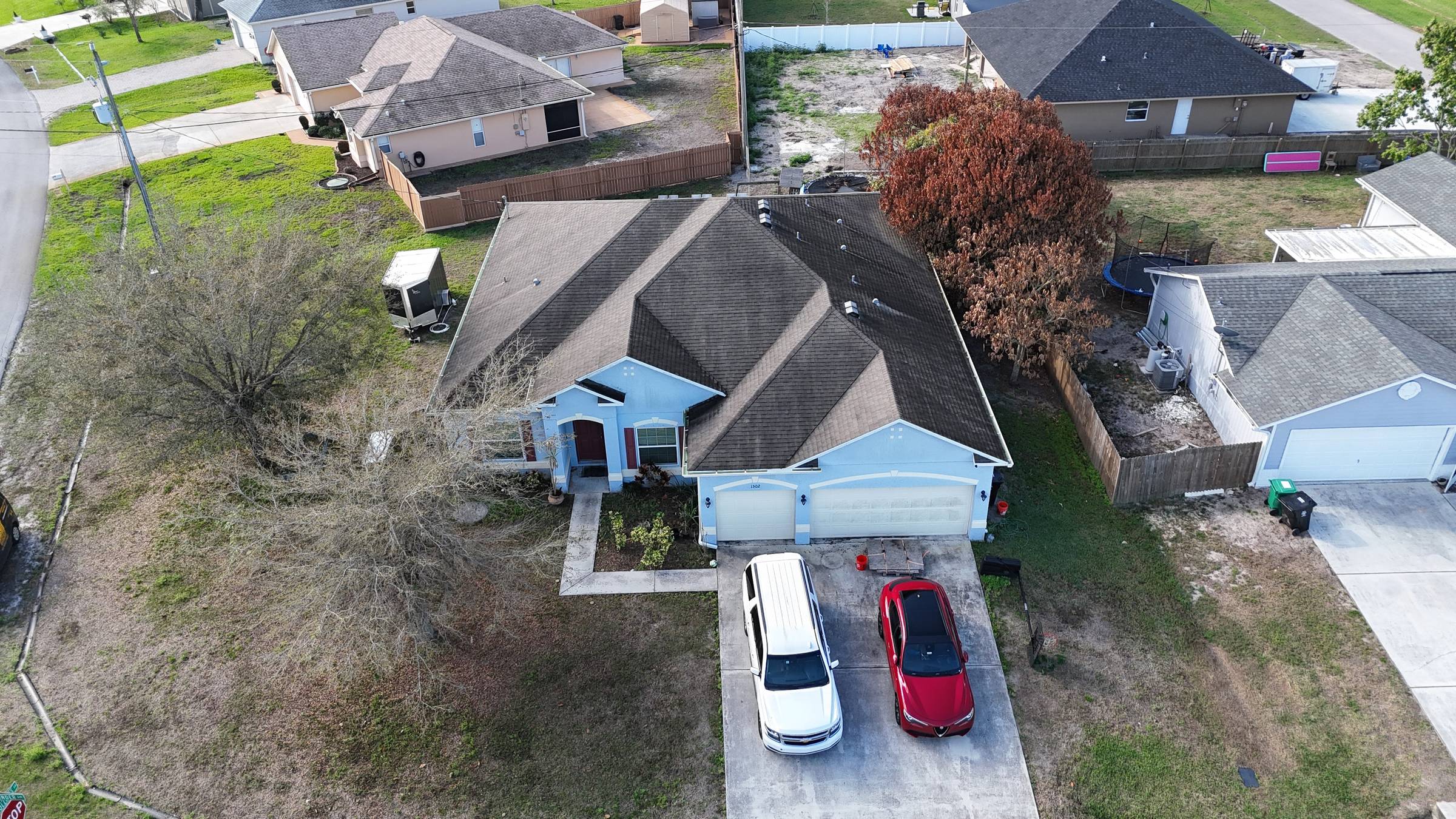 Aerial view of completed roof in Port St. Lucie by Bigfoot Windows and Roofing