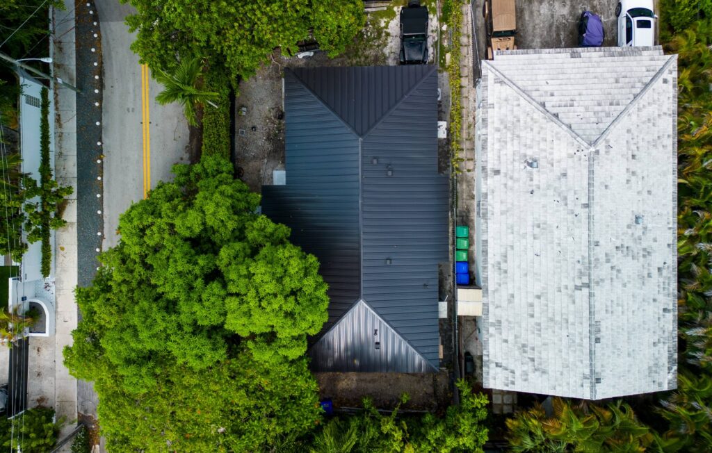 Aerial view of completed roof by Bigfoot Windows & Roofing