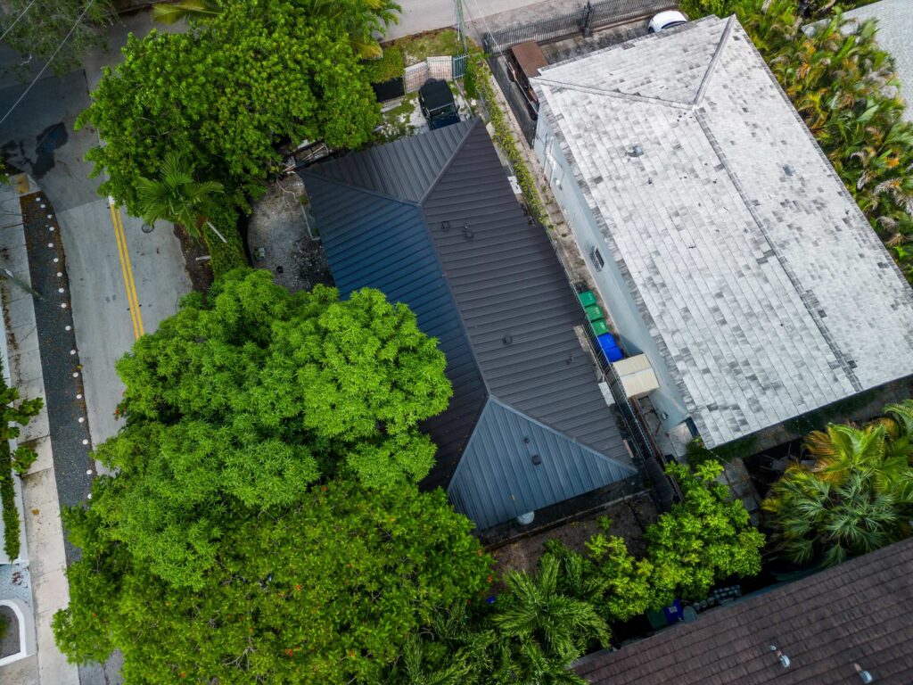 Aerial view of completed roof by Bigfoot Windows & Roofing